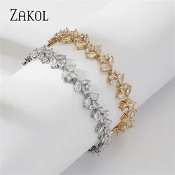 ZAKOL Luxury Cubic Zirconia Leaf Bracelets Bangles for Women Shinny Plant Wedding Party Jewelry 2023 New