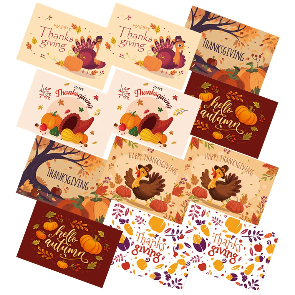 12 Pcs Pumpkin Thanksgiving Party Games Banner Scratch Card Children's Holiday Cards Turkey Maple Leaf White Blessing