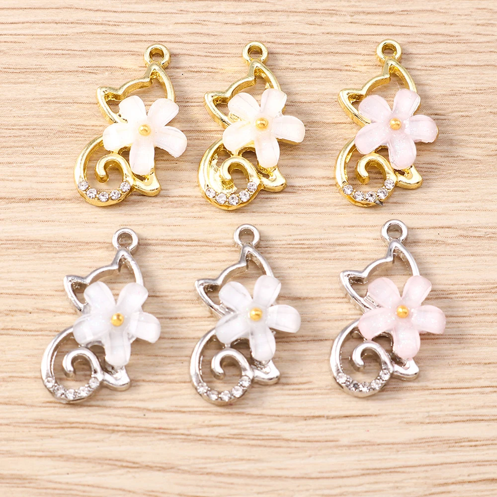 Tusember 5 Stück 20*10mm Kristallblumen-Katzen-Anhänger Charms für Schmuckherstellung DIY Halskette Ohrringe Armband Handgemachte Accessoires – Detail 3