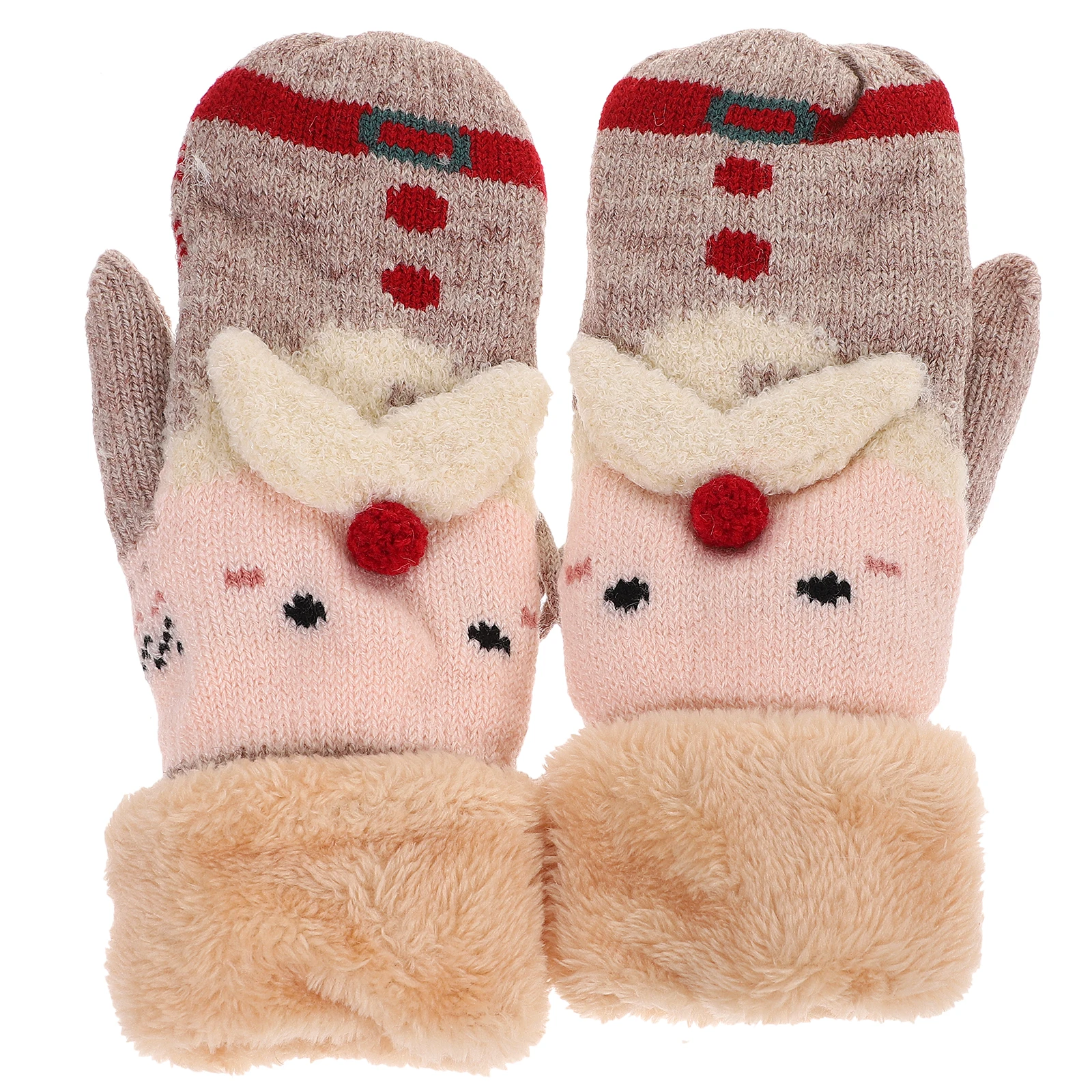 

1 Pair Winter Knitted Gloves Full Finger Thicken Warm Hand Protection Mitten Hanging Design Christmas Gift For