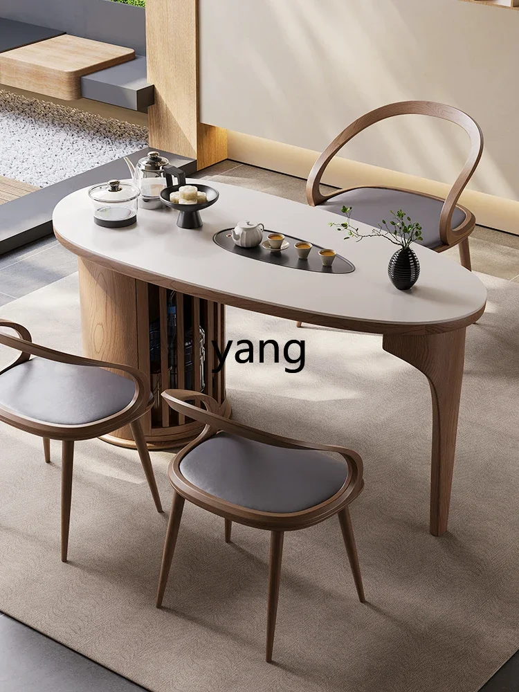 L'm'm Solid wood balcony Small tea table Household modern simple rock slab table and chair combination