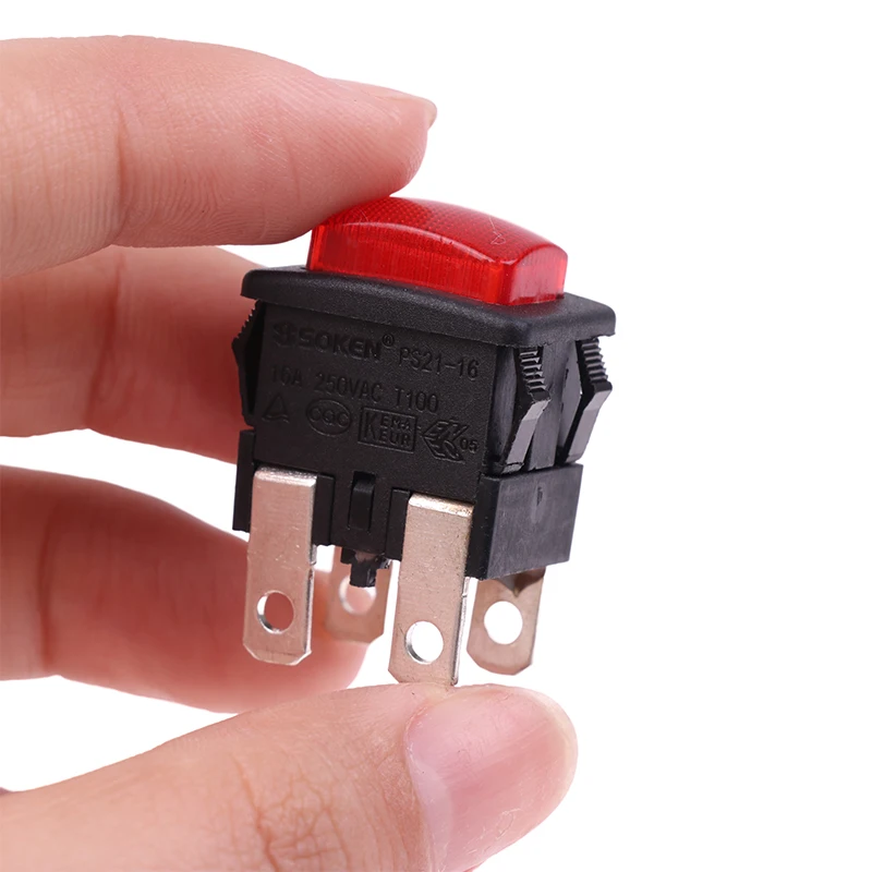 Red 4Pins 16A Self-Lock On Off Push Button Rocker Switch PS21-16 With Light Heater Electrical Touch Switch For Vacuum Cleaner