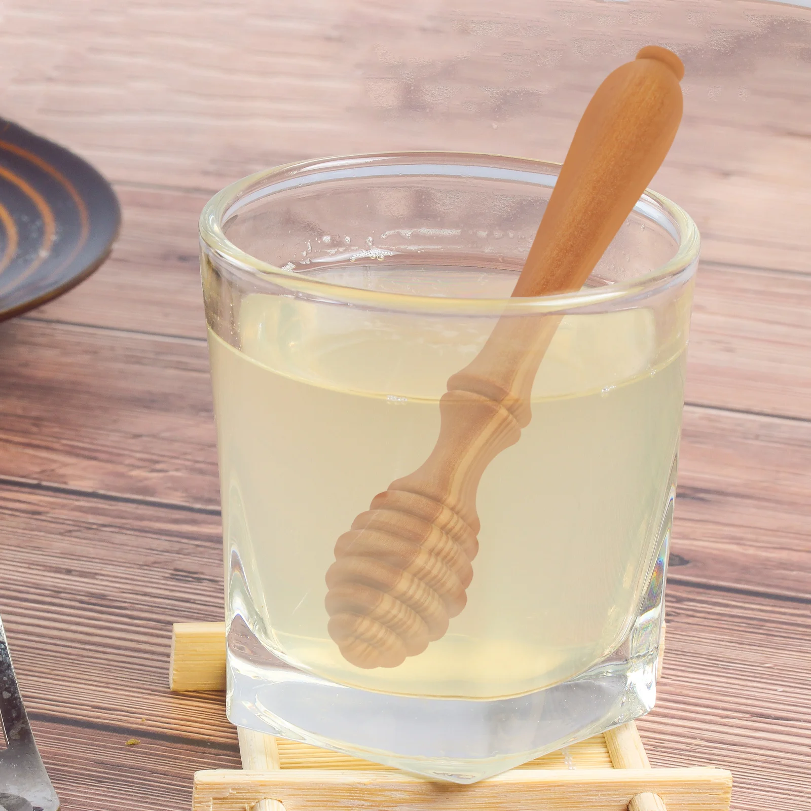 

Elegant Olive Wood Honey Dipper Stick Distinctive Grain Design for Honey Jars Coffee Jam Syrup Versatile Kitchen Stirring Tool