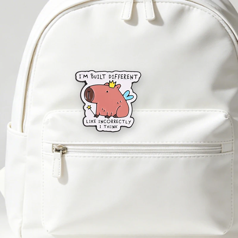 Capybara Fairy With Crown Wings Magic Wand Badge Enamel Pin I'm Built Different Like Incorrectly Brooch Bags Lapel Badge Jewelry