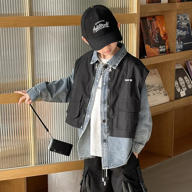 

Boys' Denim Fake Two-piece Shirt Jacket Spring and Autumn Style 2025 New Style Children's Spring Shirt