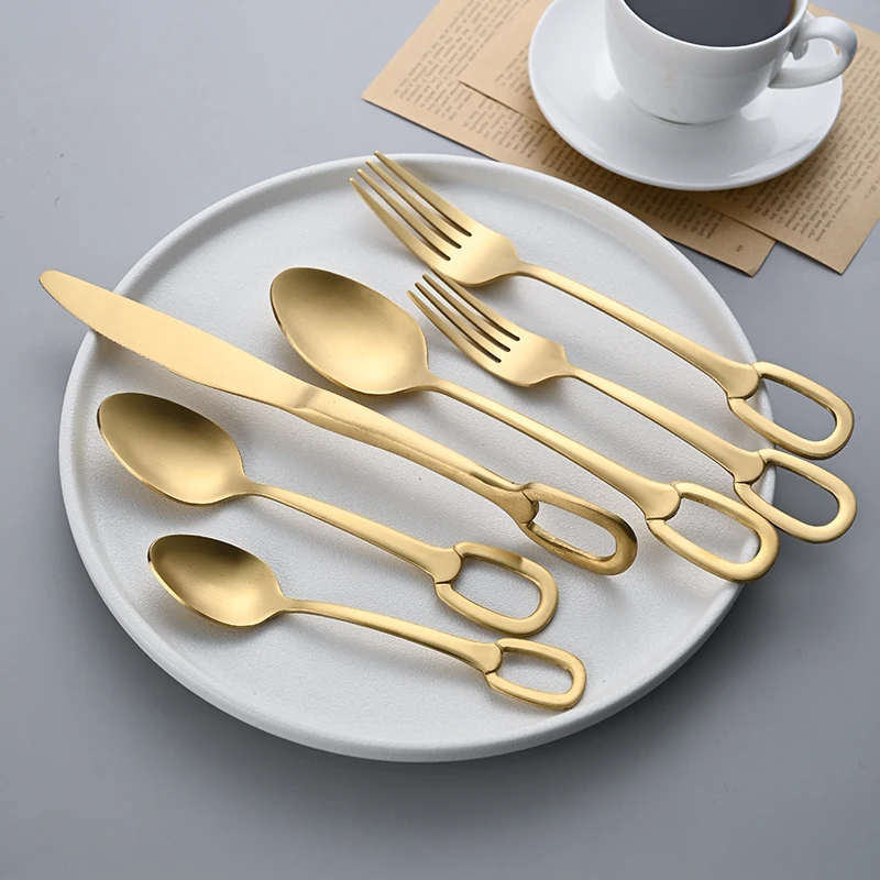 1Piece Luxury Tableware Stainless Steel Knife Fork Spoon Cutlery Dinnerware Handle Hangable Design Customizable Logo Cutlery Set