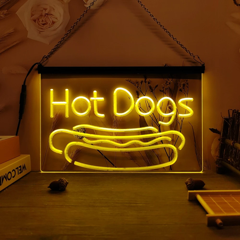 Hot Dog Dogs Cafe Lounge Lure 3D Carving LED Neon Sign for Wall Unique Home Decor for Bedroom