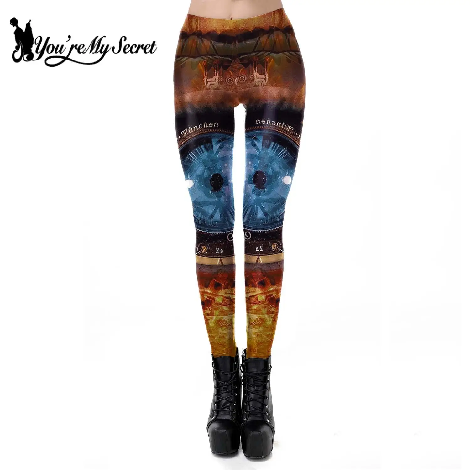 [Vous êtes Mon Secret] Leggings Femmes Vintage Engrenages Mécaniques 3D Imprimé Taille Médiale Femmes Pantalons De Fitness Sans Couture Noir Punk