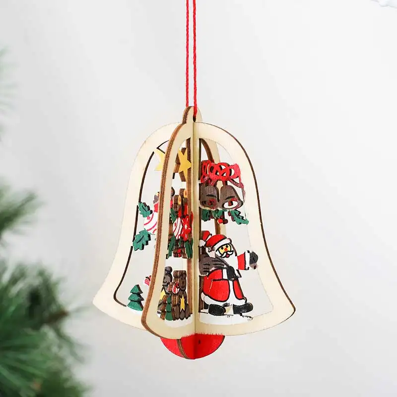 

Merry Christmas Star Xmas Tree Bell Wooden Hanging Pendant Christmas Decoration For Home 2025 Cristmas Ornament New Year Navidad