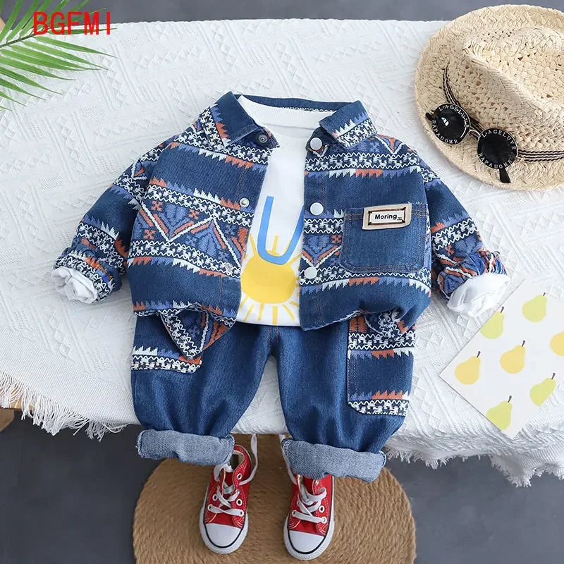 Spring Fall Outerwear Fashion Baby Girl Denim Children\'s Clothes Jacket +pant 2PCS set Kid clothes boys Jean Clothing Suit 2-10Y