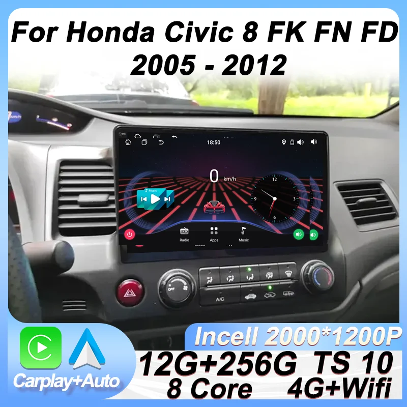 

Carplay Android Autp Car Radio Player For Honda Civic 8 2005 - 2012 Android 14 Multimedia Stereo GPS Navigation Wifi Bluetooth