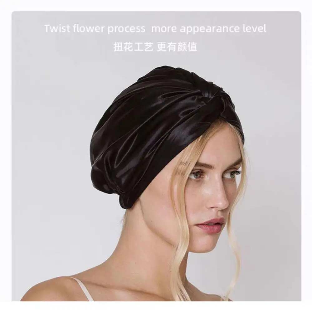 

Silk Turban Bonnets For Women Twisted Sleeping Night Cap Hair Wrap Cap Double-layer Satin Headwear Elastic Chemo Hair Care Cap