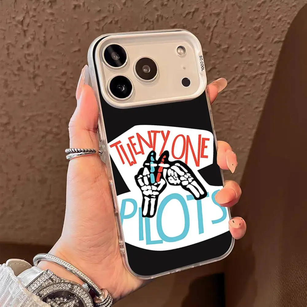 حافظة هاتف T-Twenty O-One Pilots Band لهاتف IPhone 17 Air 16 E 15 14 Plus 13 12 11 Pro Max غطاء فضي ملون #4