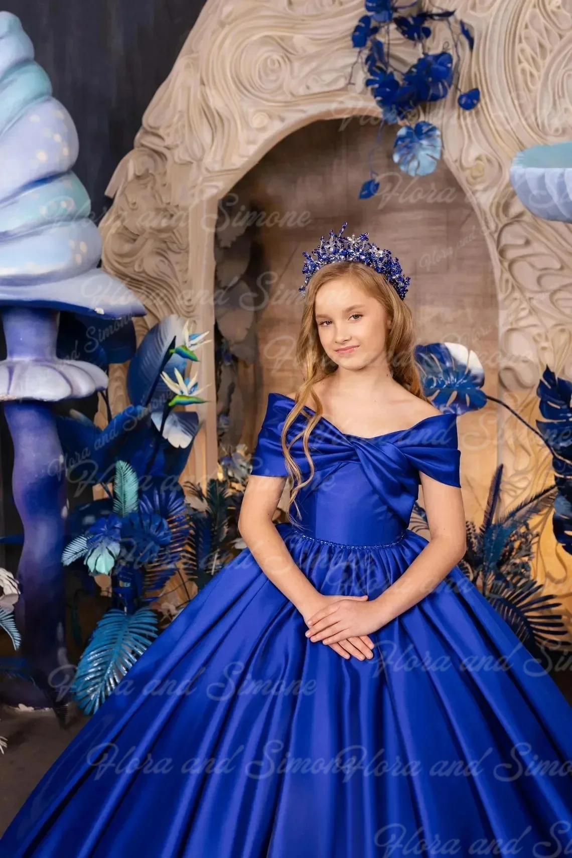 ชุดเดรสเด็กผู้หญิงสีน้ำเงินรอยัลสำหรับงานแต่งงาน ผ้าซาตินยาวกรอมพื้น สำหรับงานวันเกิด งานฉลองวัย 15 ปี งานพิธีการ งานพรอม สามารถสั่งตัดได้