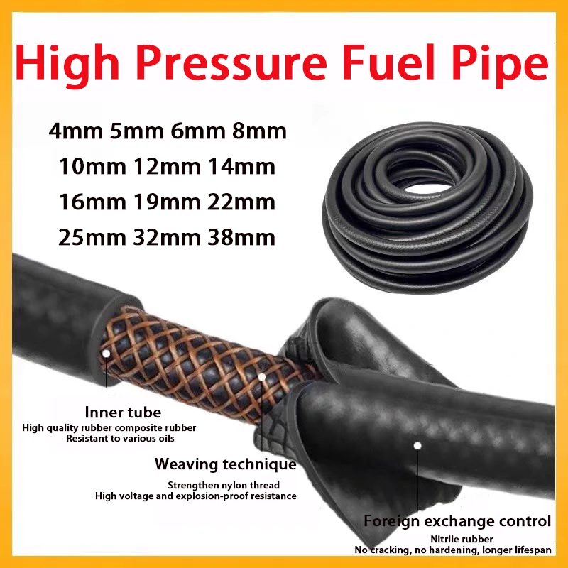 Black 1M ID4~38 mm Fuel Hose NBR Rubber Automotive Oil Hose Hose Oil Resistant Rubber Hose Diesel Hose Low-Pressure Hse ﻿