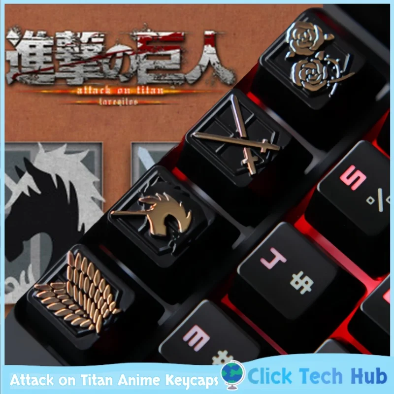 

Attack on Titan Anime Keycaps Zinc Aluminum Alloy Metal Keycaps R4 height Four Corps Badges Mechanical Keyboard Keycaps gifts