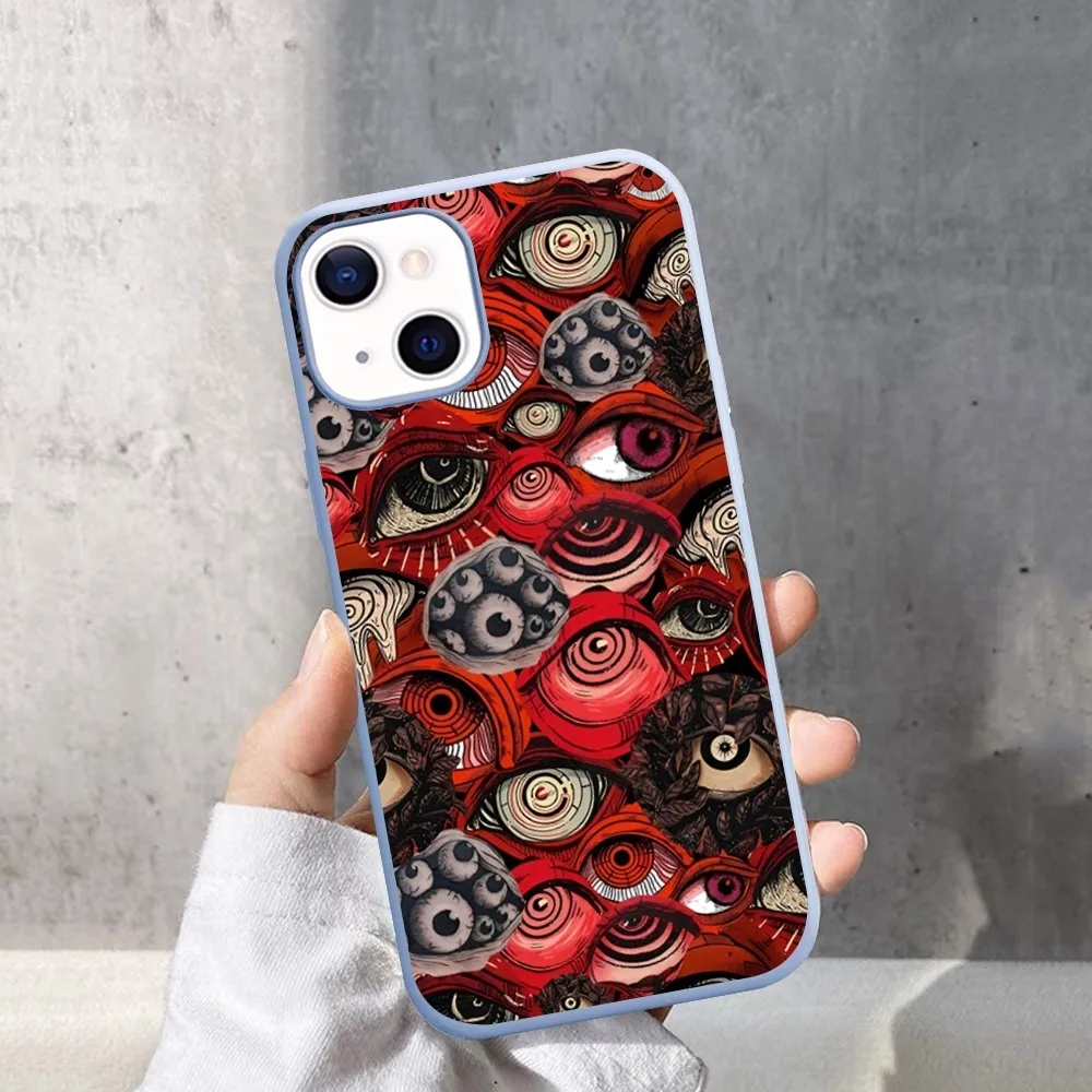 Scary Face Eyes Smiley Phone Case For IPhone 14 11 12 13 Mini Pro Xs Max 8 7 6 6S Plus X XR Solid Candy Color Case