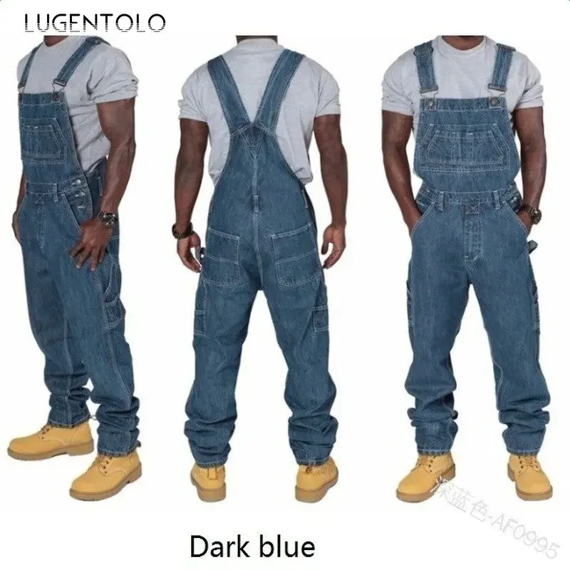 Overalls Jeans Men Large Size Spring Fashion Loose Straight Multi-pocket Denim Trousers Pants