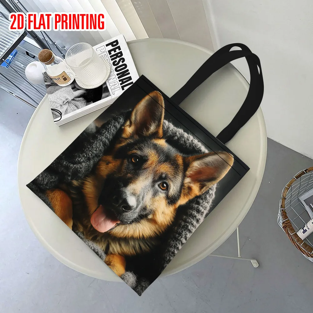 1pc German Shepherd Dog Polyester Tote Bag Large Capacity Durable Shoulder Bags for Wome Shopping Handbag Everyday Use