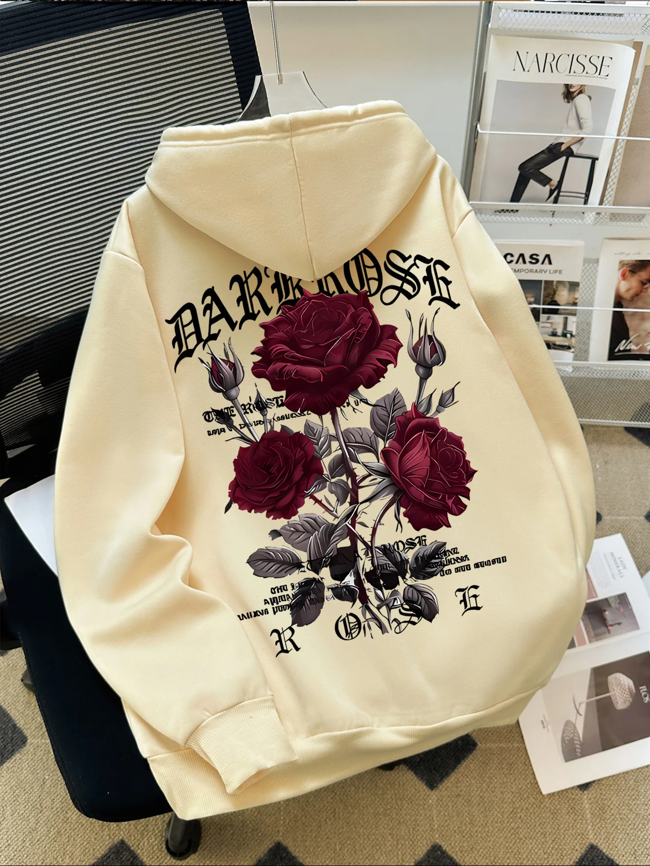 Herbst/Winter Streetstyle Herren-Kapuzenpullover mit Rosen- und Gothic-Buchstaben-Print - Bequemes und Locker Sitzendes Design – Detail 4