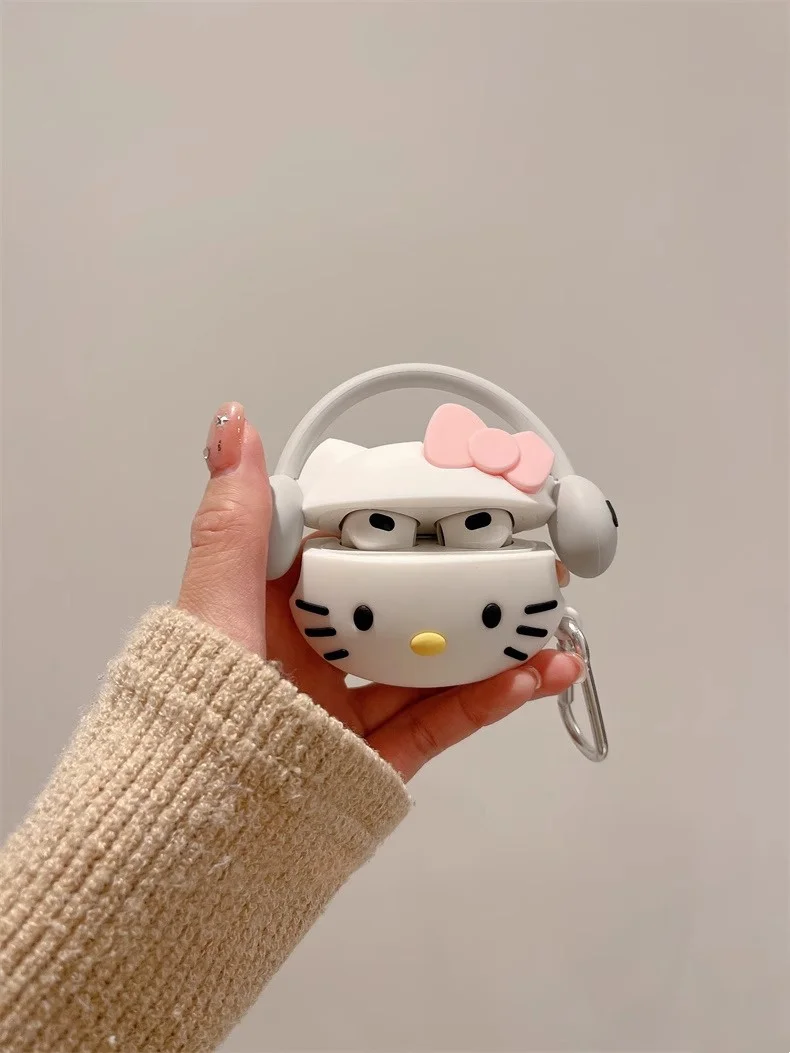 For Airpods 1 2 3 Pro Pro 2 Wearing headphones Hello Kitty Silicone Earphone Case Accessories Cover