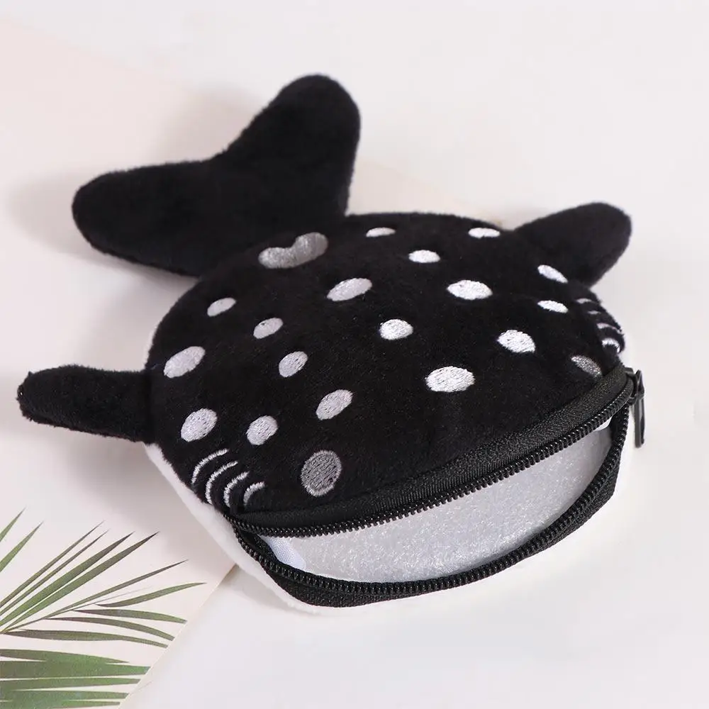 Cartoon Shark Whale Shark Coin Purse Bag Pendant Animal Shark Plush Wallet Fashion Portable Plush Coin Bag Earphone