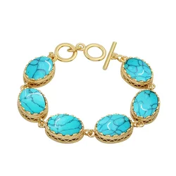 5 Colors Synthetic Turquoises Bracelet For Women Gold Color Fashion Red White Blue Stone Fashion Women Bangle