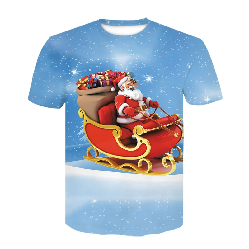 Unisex Santa Claus 3D Print T-shirt Men Casual Short Sleeve Tops T-shirts Funny Streetwear Fashion Interesting Christmas T Shirt