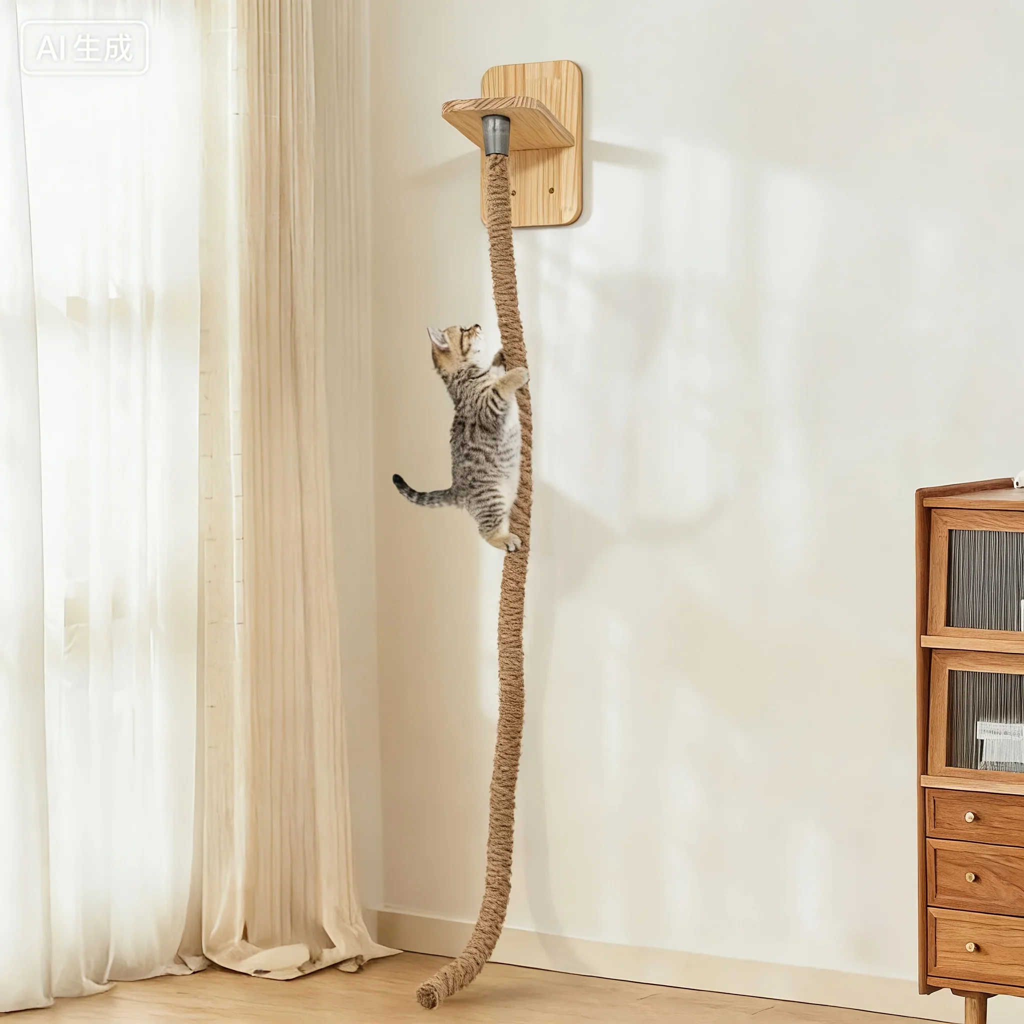 Tall Rope Cat Tree Jute Rope Scratching Post 2 Wood Mounts Floor To Ceiling Cat Climbing Stand Kitten Activity Tower Cat Gift