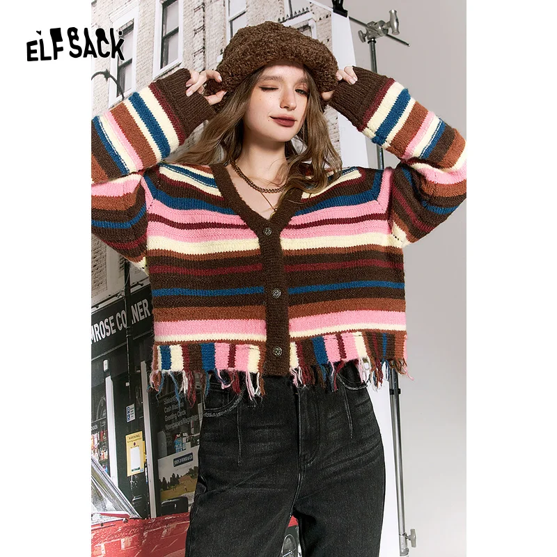 ELFSACK Y2K 2000s Gyaru Sweaters Women 2023 Winter Retro Designer Knitwears