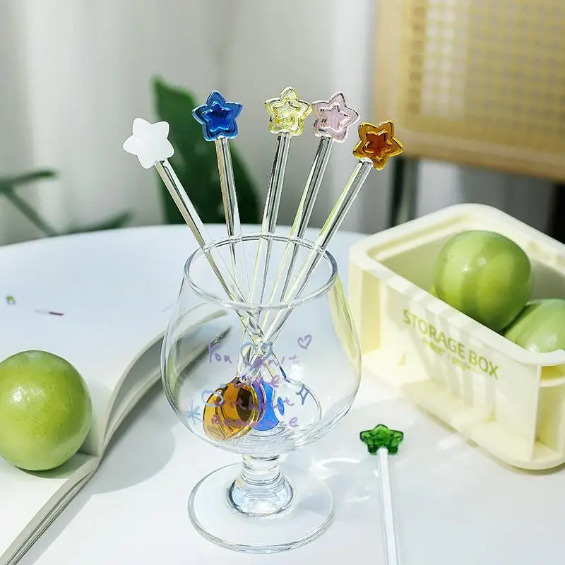 New Creative Star Coffee Spoon Kitchen Dessert Cake Scoops Colorful Glass Tea Spoons Long Handle Mixing Round Spoon