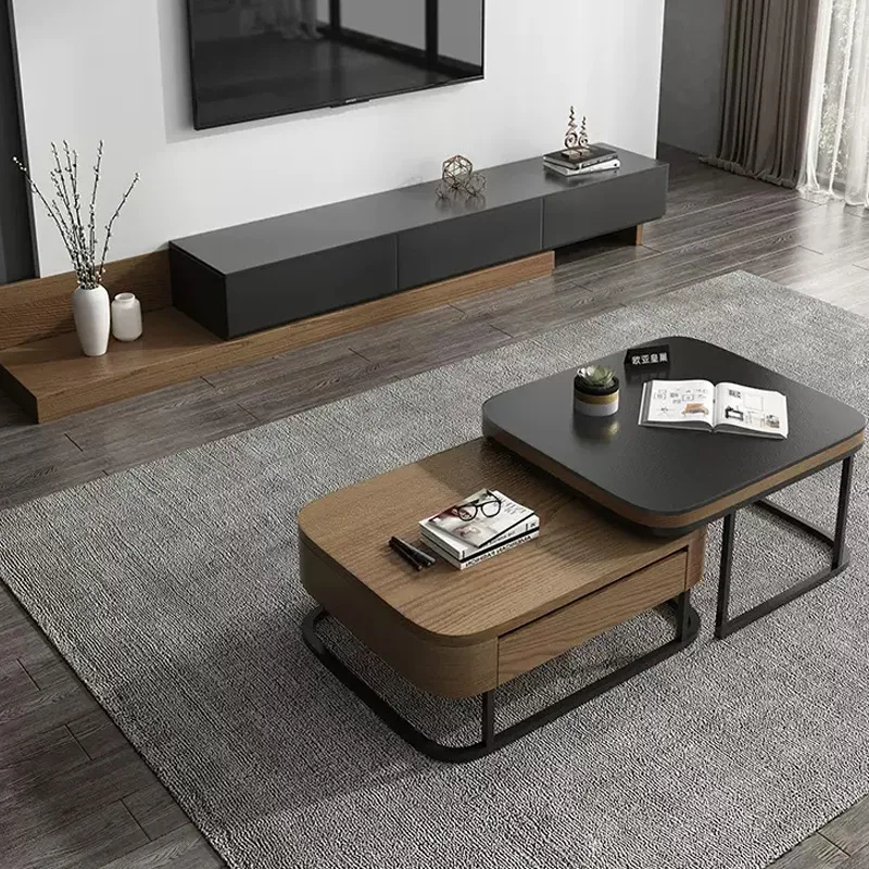 Nordic simple square size coffee table combination table living room home light luxury fire cloud glass TV cabinet solid wood