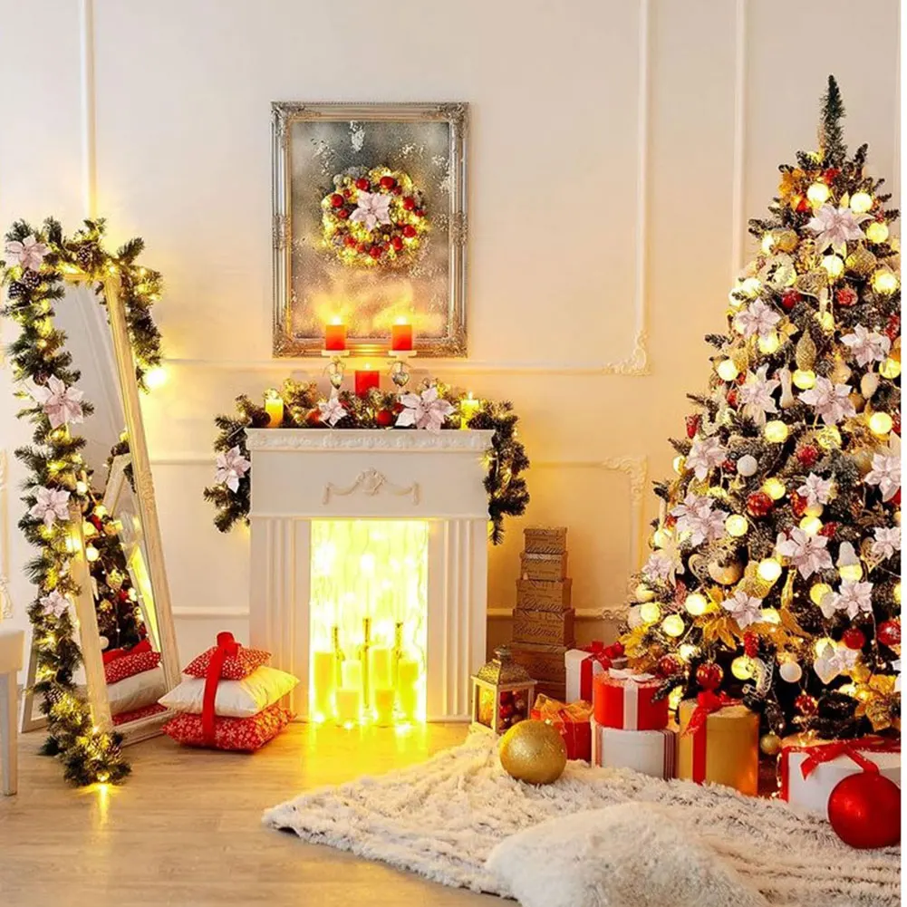 

36Pcs Christmas Glitter Flowers Plastic Artificial Flowers Xmas Tree Ornaments Fireplace Decor Door Flower Wreath Material