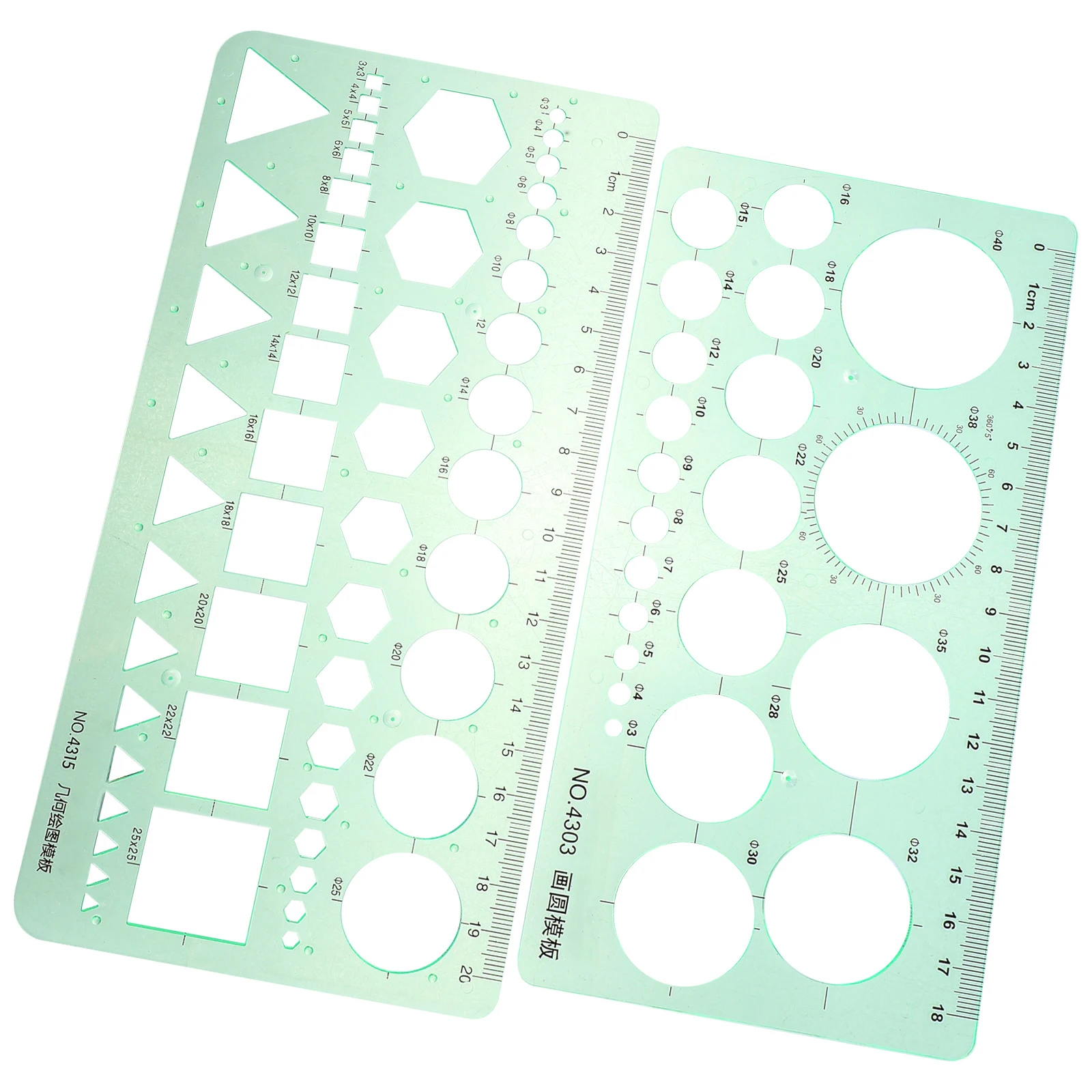 2pcs Round Ruler Drafting Tools Plastic Templates High Precision Students Measuring Instruments