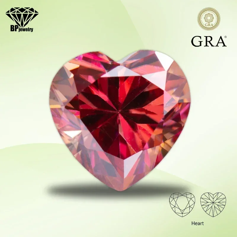 

Moissanite Stone Watermelon Red Color Heart Cut Gemstone Lab Synthetic Created Heat Diamond Charms Women Jewelry with GRA Report