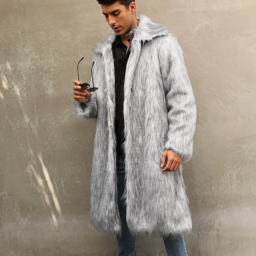 

Winter Thick Fluffy Men Faux Fox Fur jackets Coat Long Sleeve Warm Shaggy Outerwear Luxury Fur Long Jacket Bontjas Jackets Mens