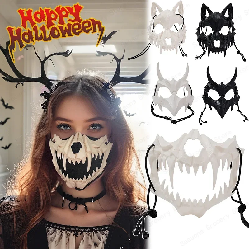 Halloween Half Face Mask Dragon God Tiger Wolf Man Skull Deadpool Horror Costume Role Play Prop