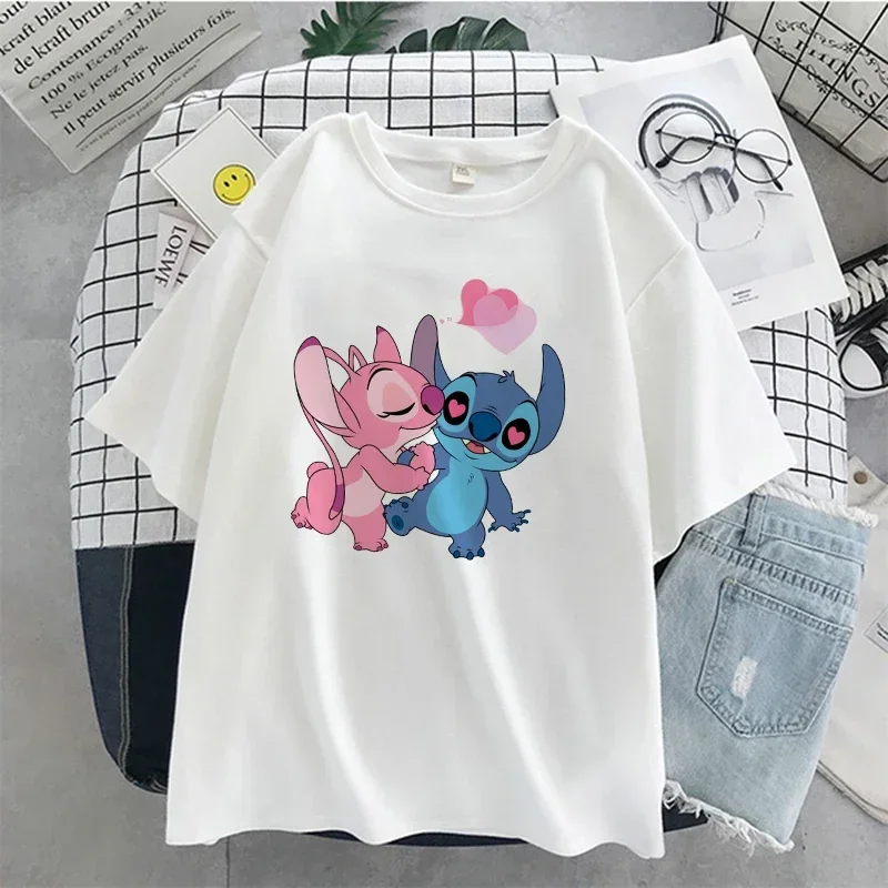 Cute Cartoon Stitch Graphic Women T-shirt 2024  Summer Streetwear Clothing Tees Top Fashion Casual Short Sleeves Tshirt Female