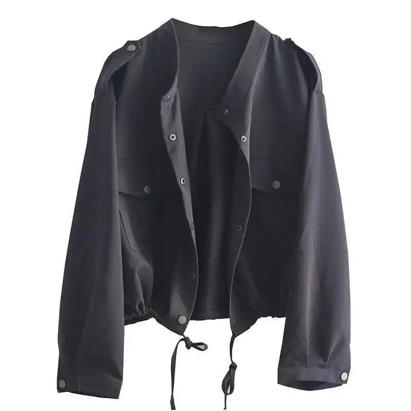 

Spring 2025 New Loose Shirt Cardigan Women's Short Outerwear Strap Waisted Single Button Design