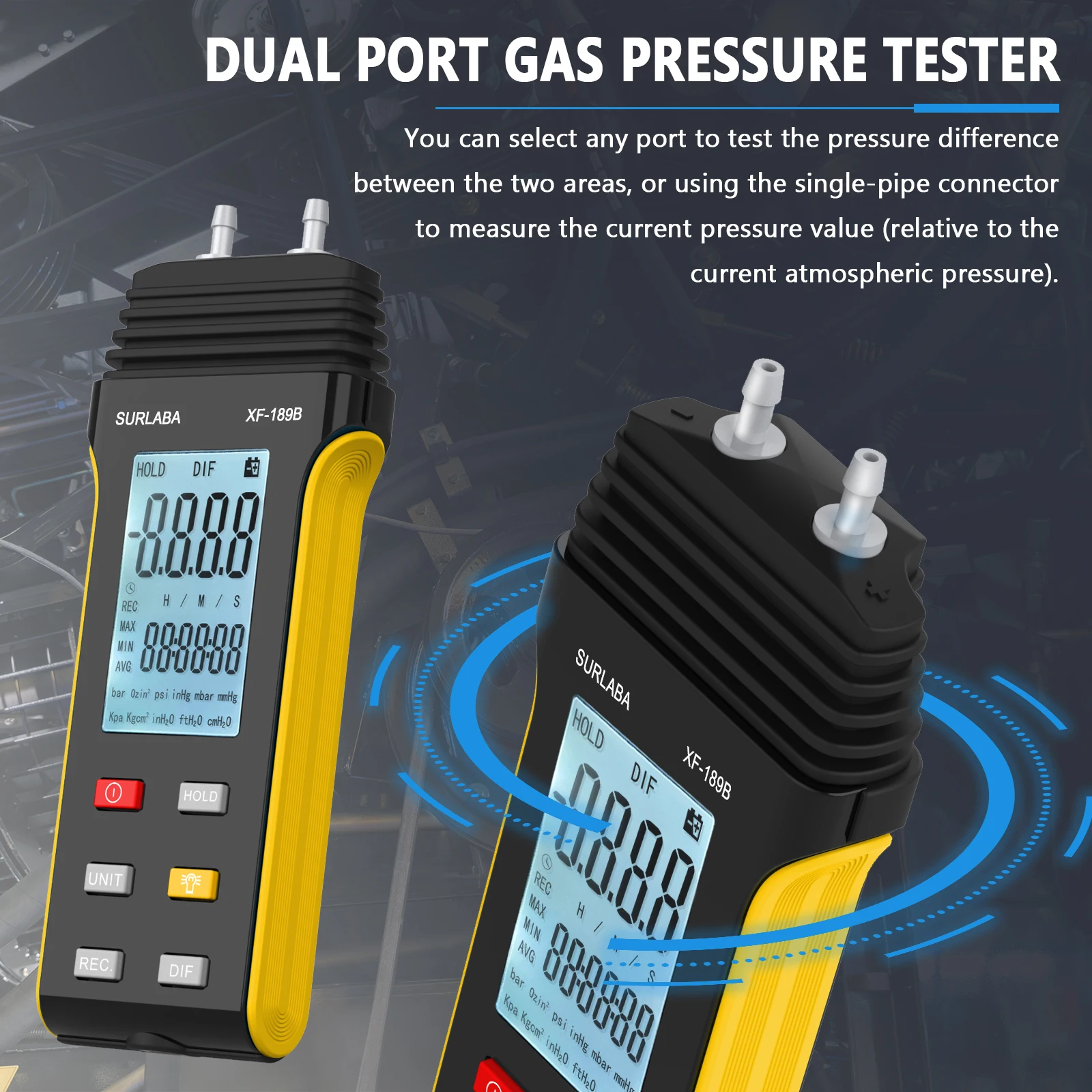 30Psi Digital Manometer, Differential Dual Port Pressure Gauge, Professional Water Column Manometer