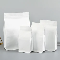 50Pcs Thick Resealable Side Gusset White Kraft Paper Zip Lock Package Bags Snack Spice Seeds Coffee Heat Sealing Storage Pouches