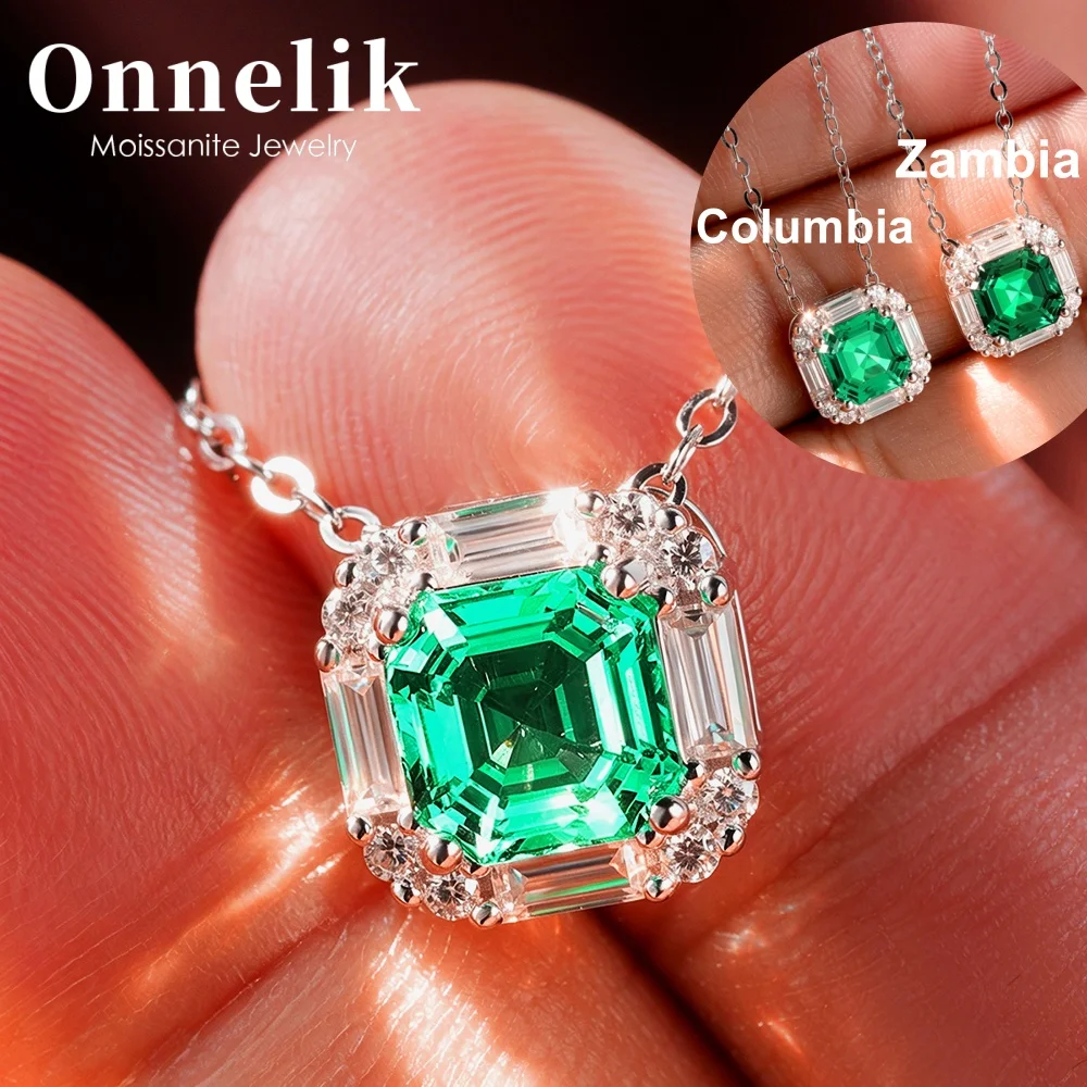 

Onnelik 7mm Colombian Asscher Cut Moissanite Halo Pendant Necklace S925 Sterling Silver White Gold Plated Fine Jewelry Gift Box