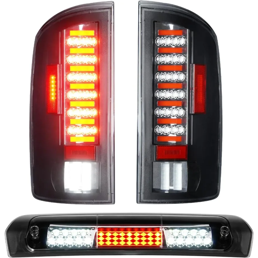 أضواء خلفية LED + ضوء فرامل ثلاثي مناسب لدودج رام 1500 2002-2006، مناسب لدودج رام 2500 3500 2003-2006، غلاف كروم C #1