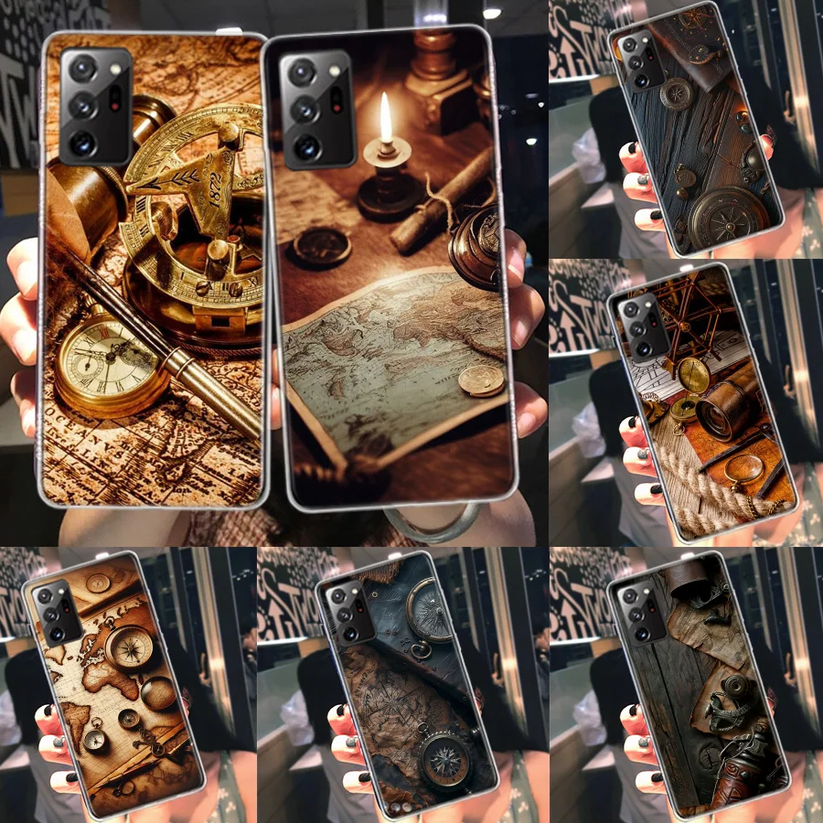 Ancient Maps Retro Compasses And Telescopes Phone Case For Galaxy Samsung A12 A22 A32 A42 A52 A52S A72 A54 A34 A24 A14 A73 A53 A