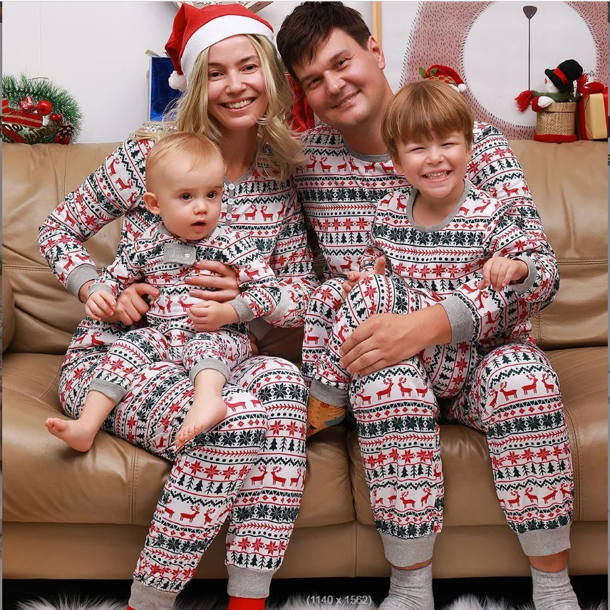 Snowflake Elk Family Wear Loungewear Set Fashion Christmas Family Banquet Parent-child Pajamas And Home Clothes Two Piece Sets