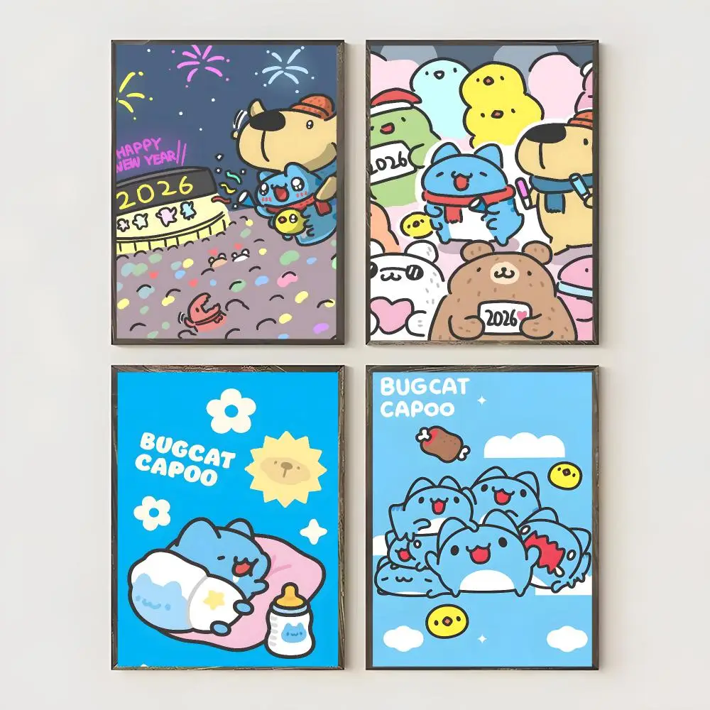 Cute Cartoon B-Bugcat Capoo Poster Waterproof Canvas Art Wrinkle Free Wall Hanging For Home Living Room Bedroom Decor