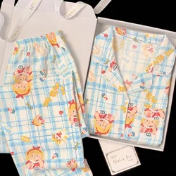 Korean version of the cartoon spring and fall pajamas homewear suit female cloud cotton students thin section pajamas homewear