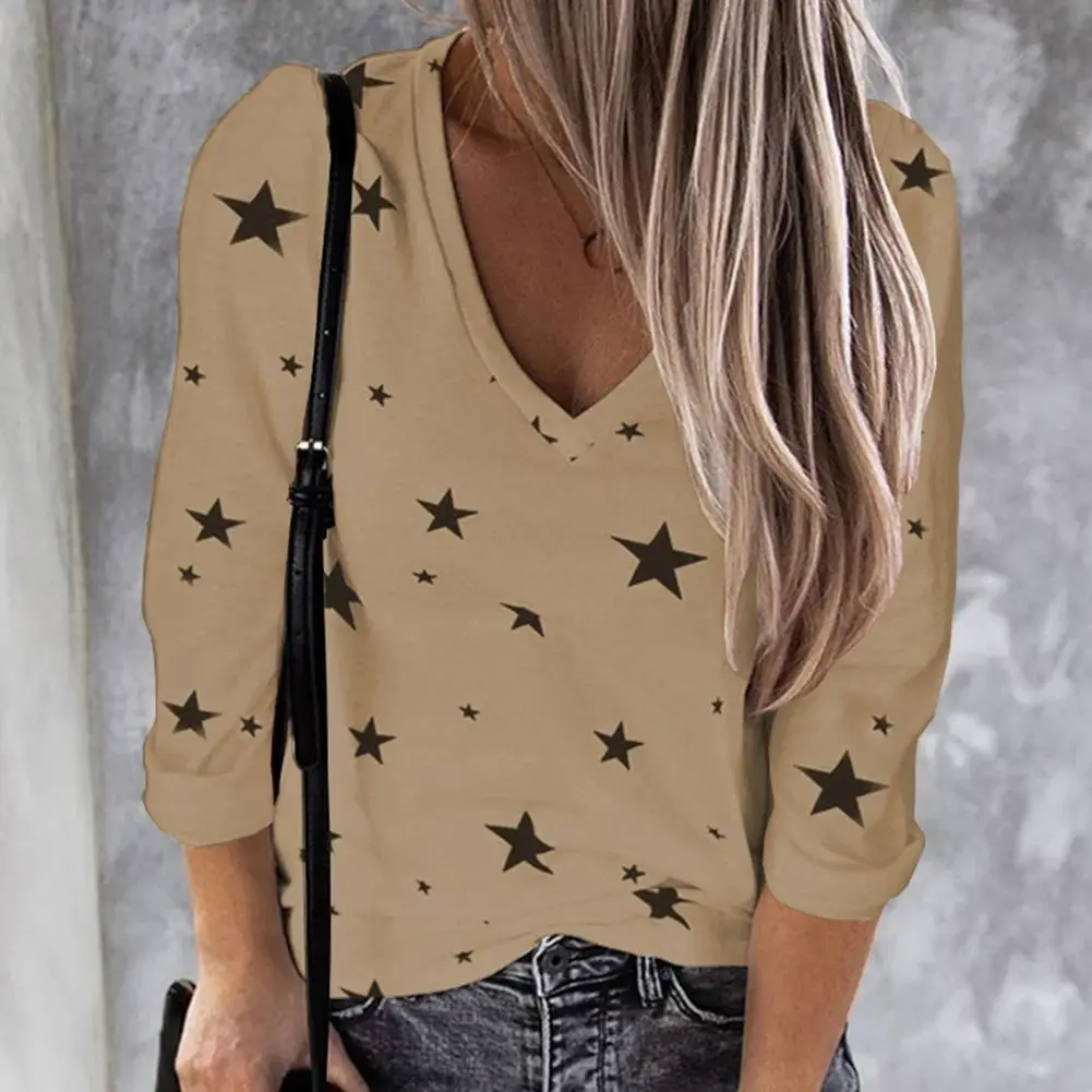 Faion-Camiseta larga informal para mujer, camiseta con estampado de estrellas digitales, Material fino de poliéster, corte en A, Sve, primavera 2023