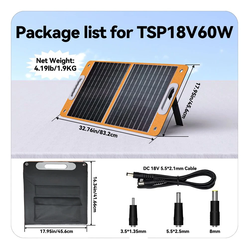 

18V 60W Foldable Solar Panel Portable Solar Charger DC Output PD Type-c QC3.0 USB For Phones Tablet Camping RV Trip