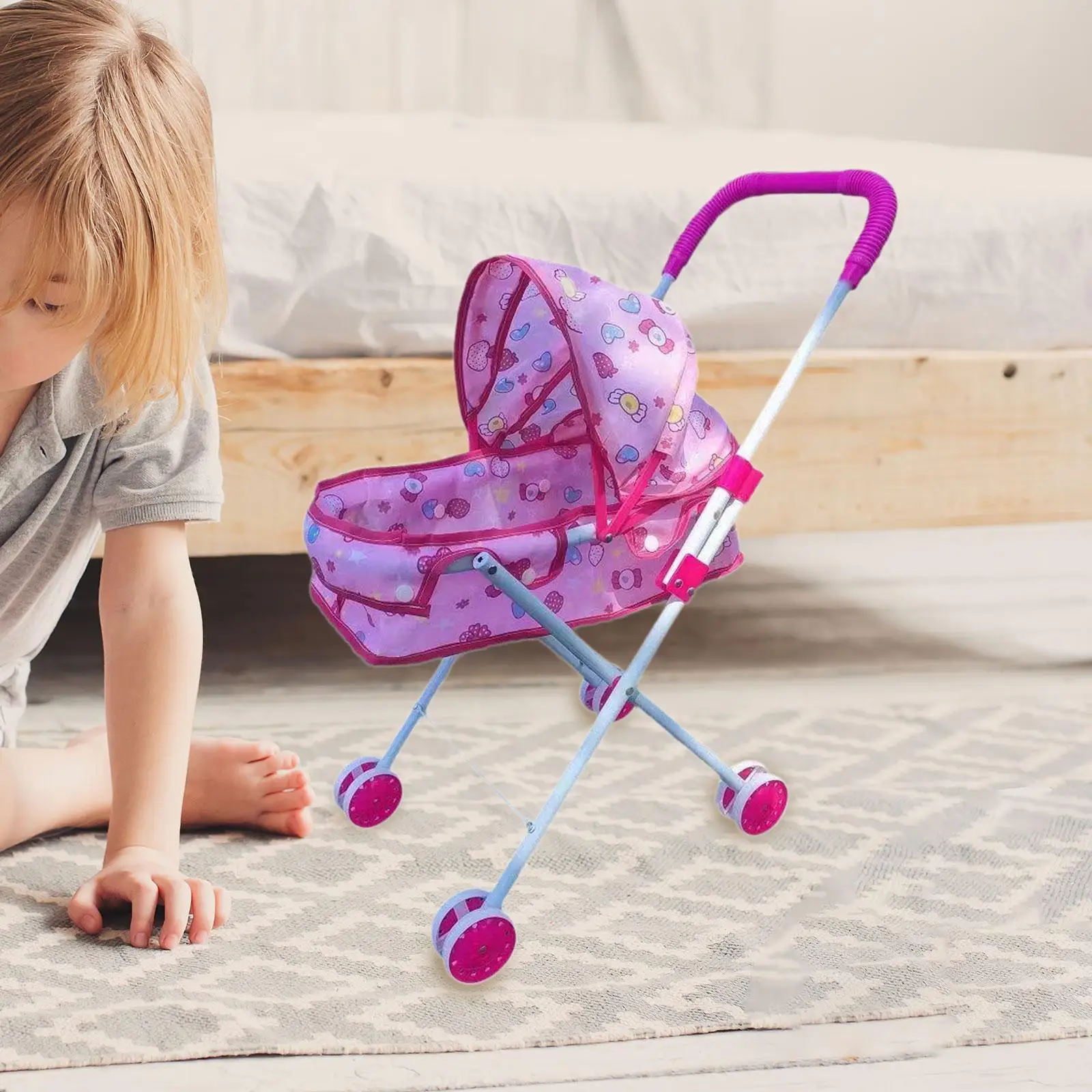 Folding Baby Doll Stroller Trolley Toys Enhance Sensory Abilities Realistic Valentines Day Gifts for Kids for Party Favors